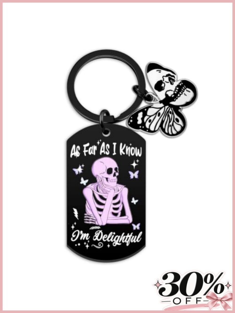 Gothic Skull Keychain Stainless Steel Witchy Gift Key Ring Purse Charm